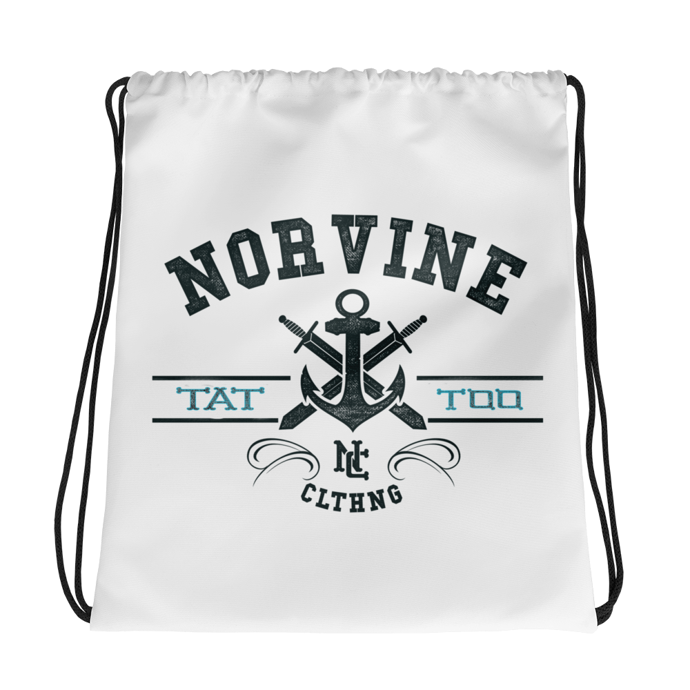 Tattoo Anchor Gymsac featuring vibrant tattoo print, drawstring closure, and twin cotton handles, ideal for gym and outdoor activities.