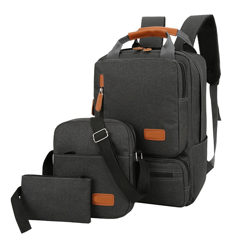 Three-Piece Large-Capacity Business Leisure Travel Backpack in stylish design with multiple compartments and durable Oxford cloth material.