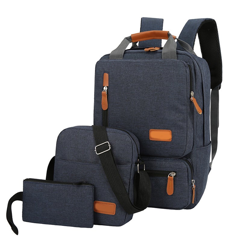 Three-Piece Large-Capacity Business Leisure Travel Backpack in stylish design with multiple compartments and durable Oxford cloth material.