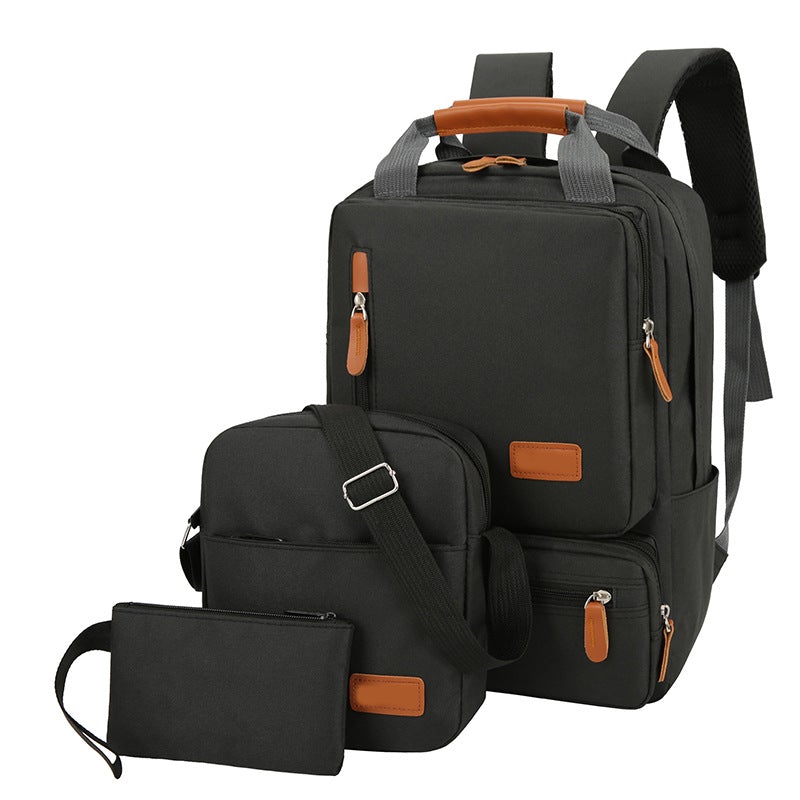 Three-Piece Large-Capacity Business Leisure Travel Backpack in stylish design with multiple compartments and durable Oxford cloth material.