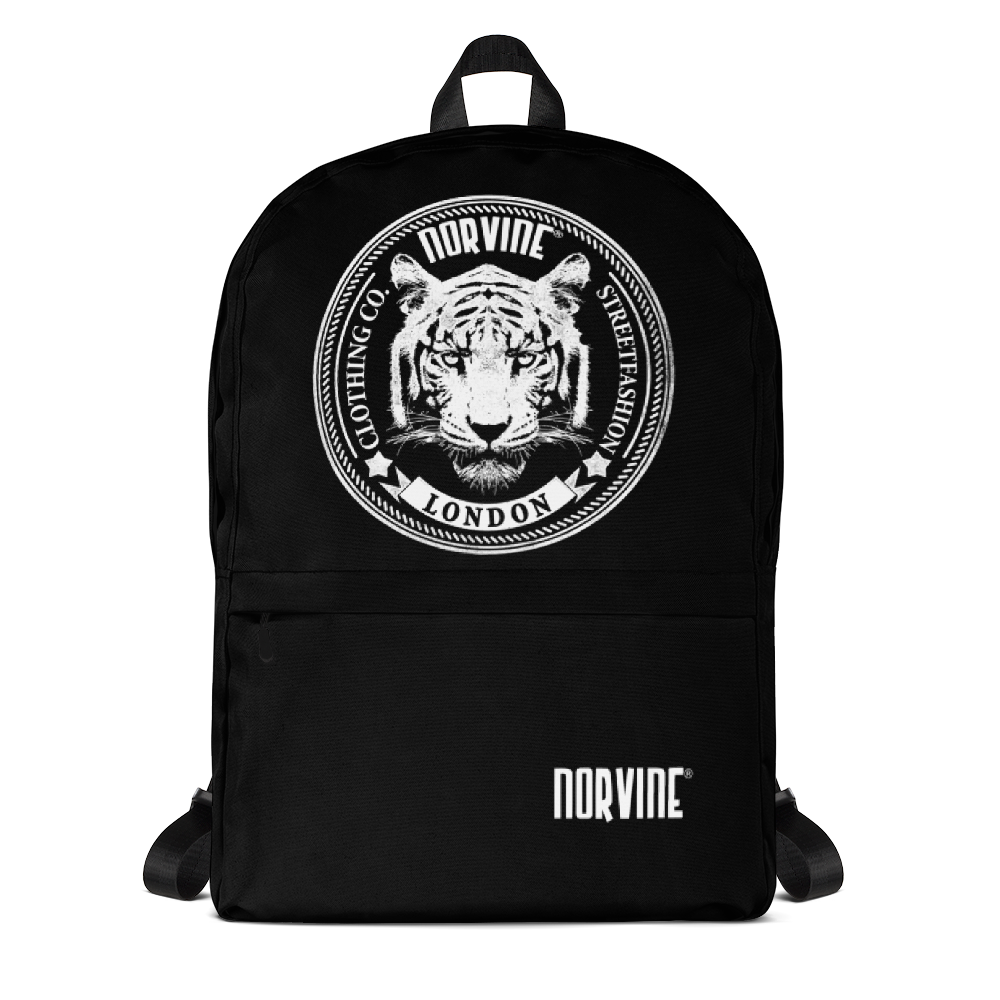 Tiger of London Backpack in medium size, featuring water-resistant polyester, multiple pockets including a laptop compartment, and padded ergonomic straps.