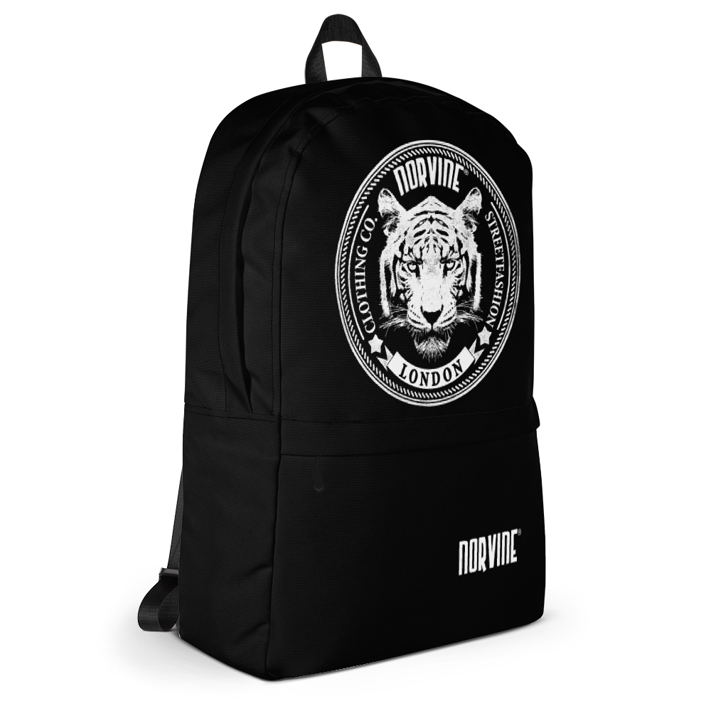 Tiger of London Backpack in medium size, featuring water-resistant polyester, multiple pockets including a laptop compartment, and padded ergonomic straps.