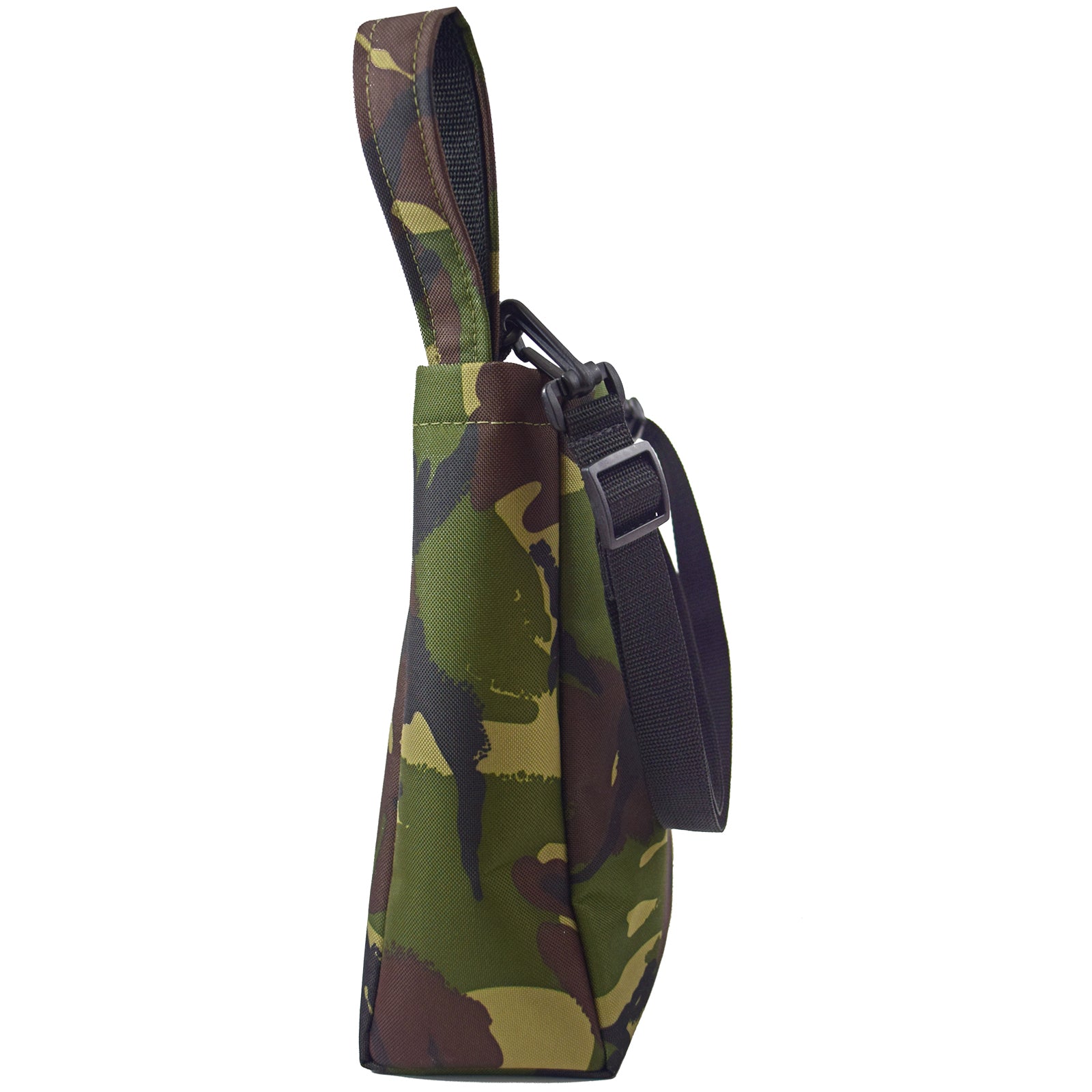 UTILITY Pouch Grab Bag in CAMO, featuring a cushioned interior, velcro closure, and adjustable straps for versatile carrying options.