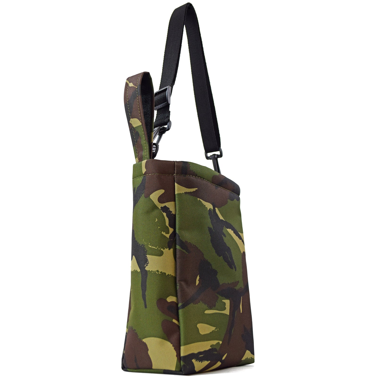 UTILITY Pouch Grab Bag in CAMO, featuring a cushioned interior, velcro closure, and adjustable straps for versatile carrying options.