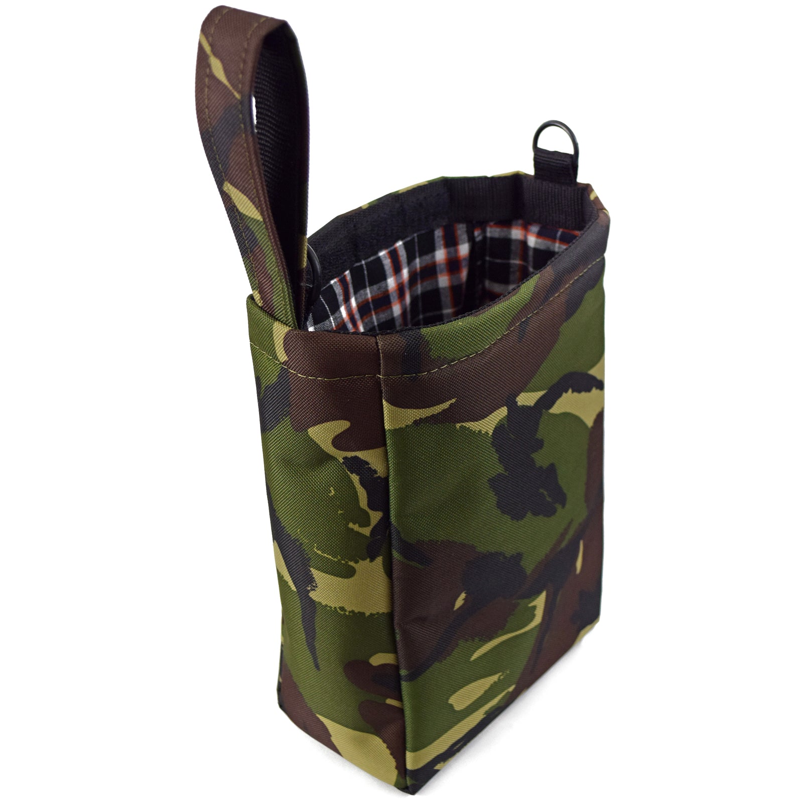 UTILITY Pouch Grab Bag in CAMO, featuring a cushioned interior, velcro closure, and adjustable straps for versatile carrying options.