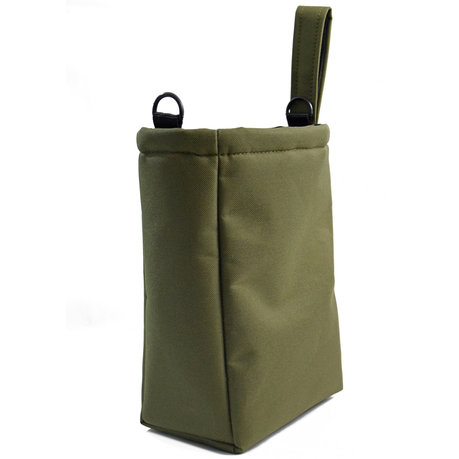 Olive colored UTILITY Pouch Grab Bag with adjustable straps and velcro closure, ideal for organizing small items.