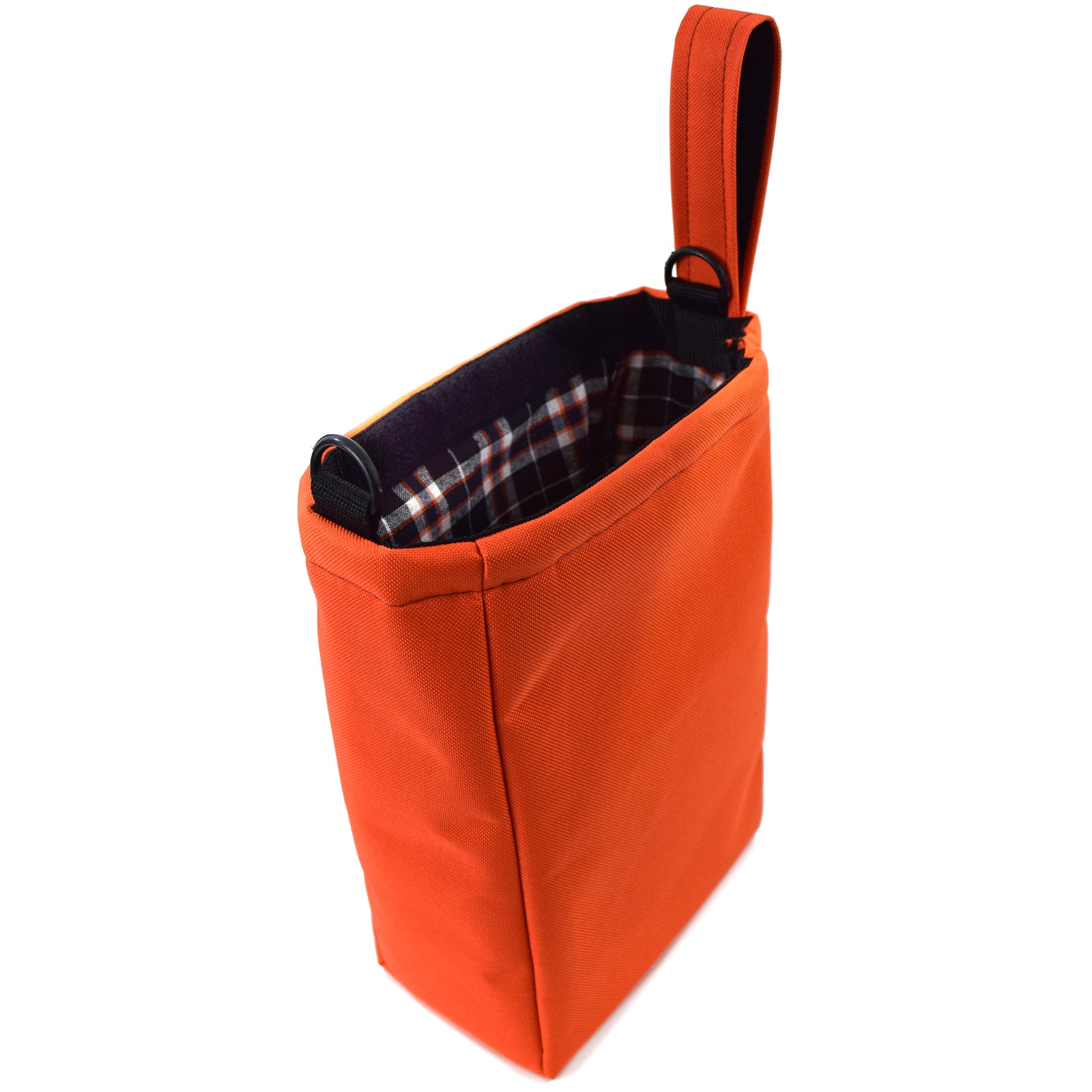 Bright orange UTILITY Pouch Grab Bag with cushioned interior and adjustable straps, ideal for organizing small items.