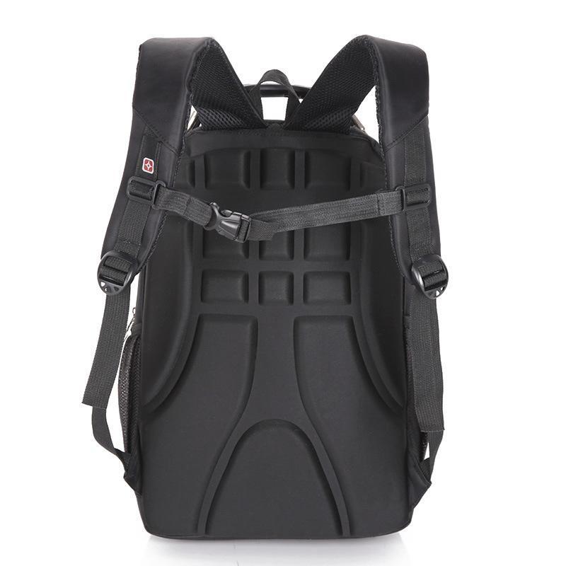 A stylish waterproof breathable men's travel backpack in black, featuring multiple compartments and anti-theft design.