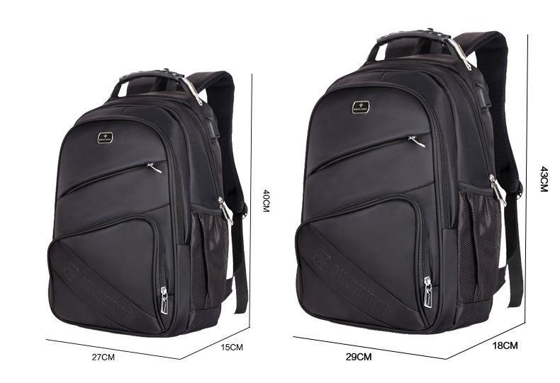 A stylish waterproof breathable men's travel backpack in black, featuring multiple compartments and anti-theft design.