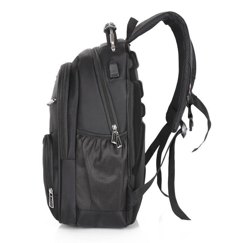 A stylish waterproof breathable men's travel backpack in black, featuring multiple compartments and anti-theft design.