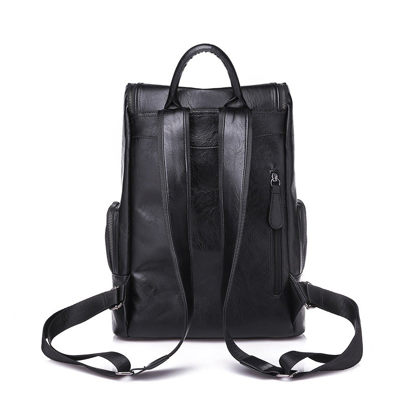 Wear-resistant solid color backpack for women in black and brown, featuring multiple pockets and durable PU leather material.