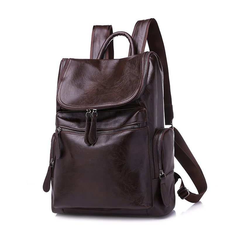 Wear-resistant solid color backpack for women in black and brown, featuring multiple pockets and durable PU leather material.