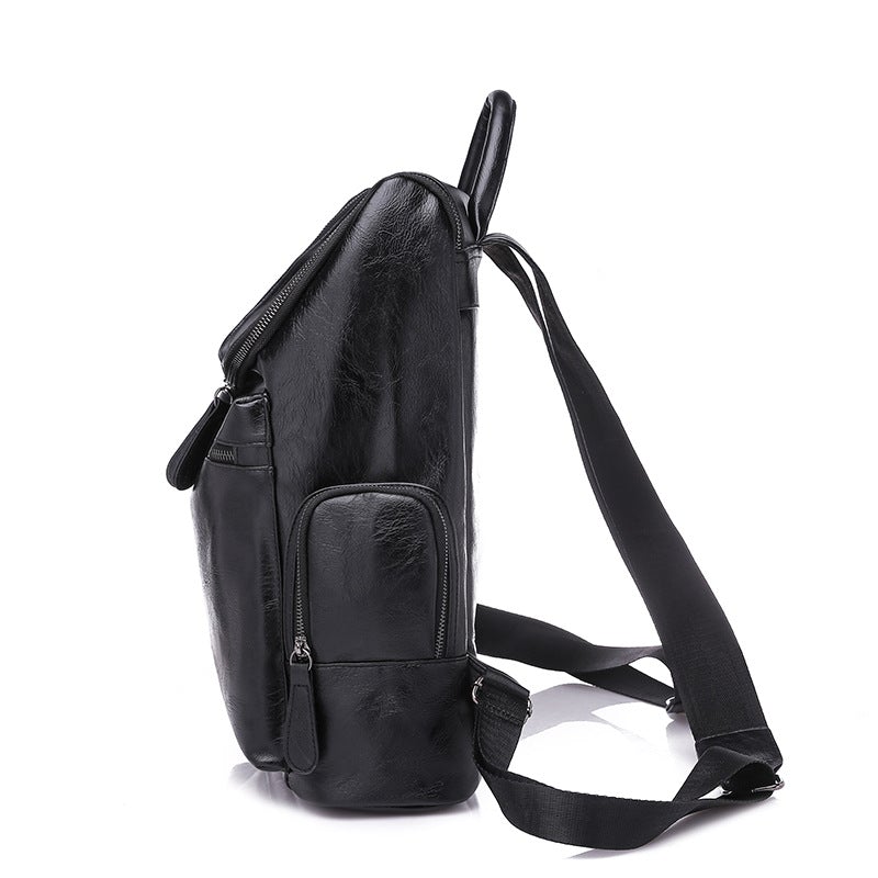 Wear-resistant solid color backpack for women in black and brown, featuring multiple pockets and durable PU leather material.