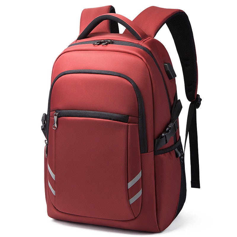 A large-capacity travel backpack made of wear-resistant and waterproof Oxford cloth, featuring multiple pockets and a sleek design suitable for both men and women.