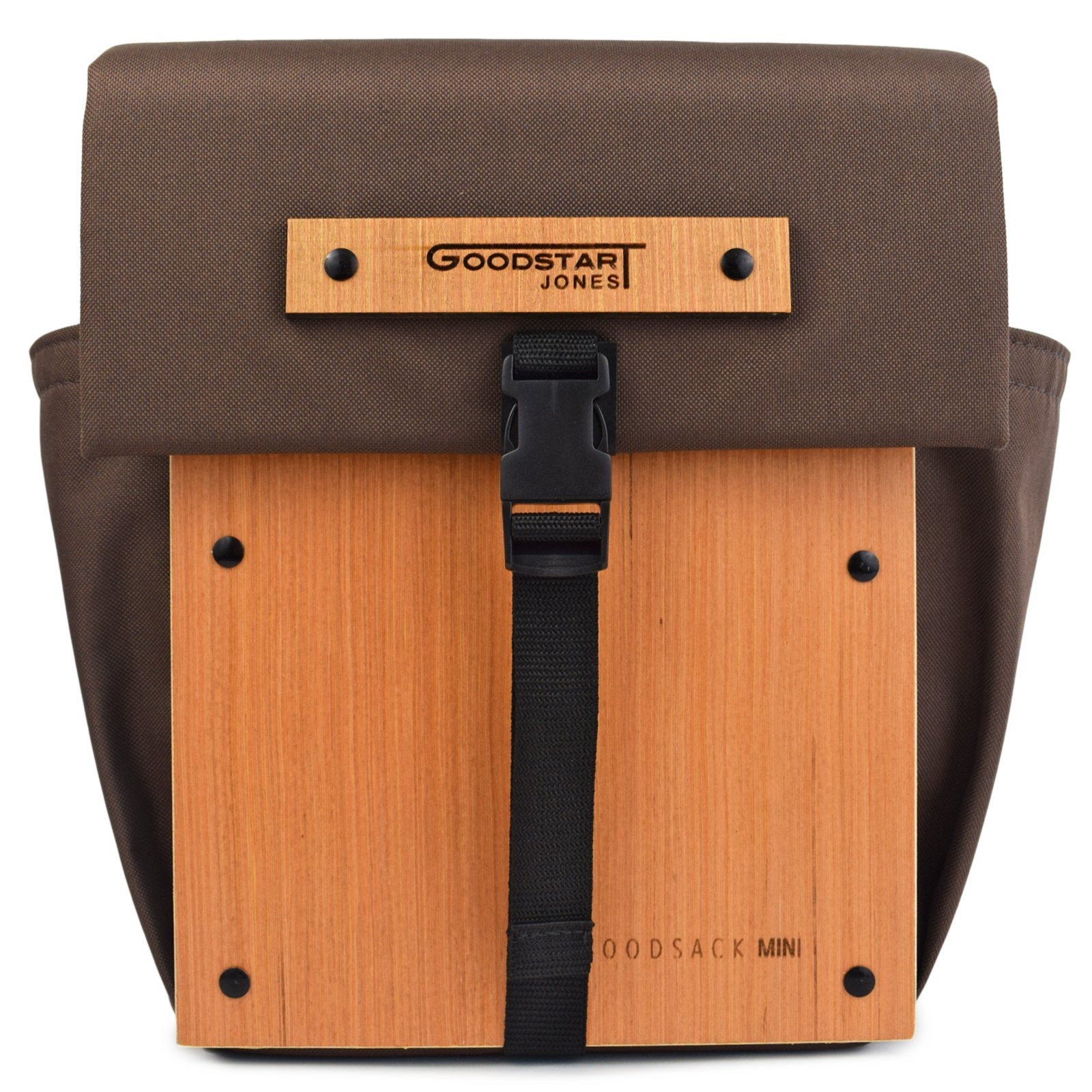 Woodsack Mini Backpack in brown, showcasing its compact design and stylish appearance.