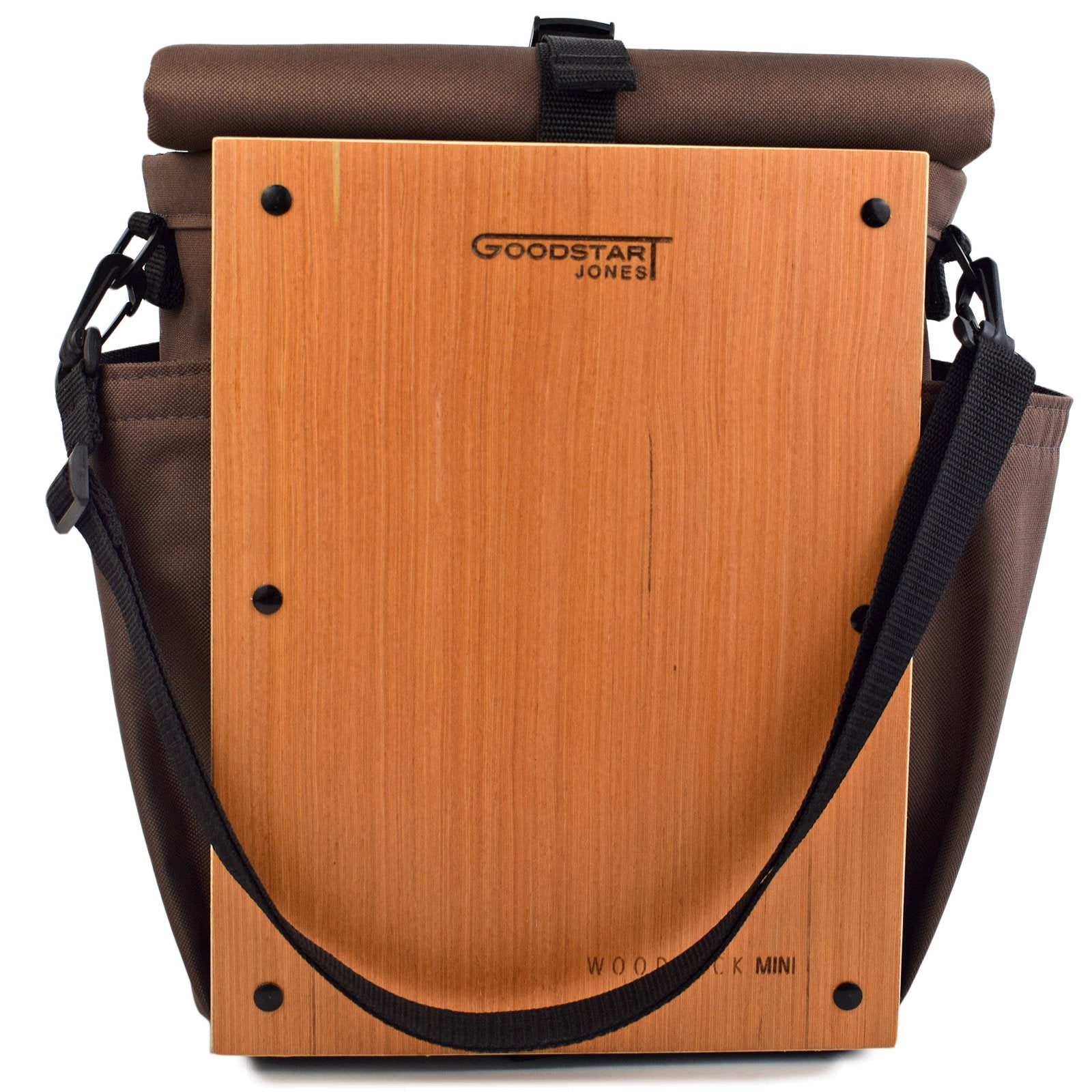 Woodsack Mini Backpack in brown, showcasing its compact design and stylish appearance.