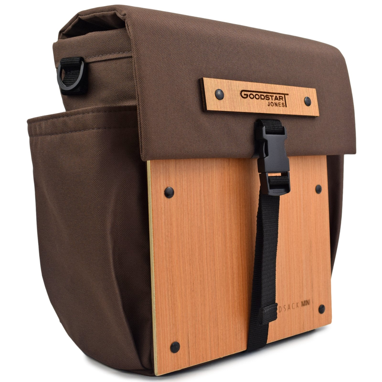 Woodsack Mini Backpack in brown, showcasing its compact design and stylish appearance.