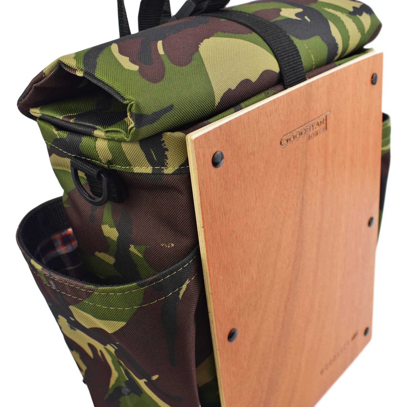 Woodsack Mini Backpack in CAMO SLAM design, showcasing its compact size and stylish camo pattern, perfect for daily use and travel.