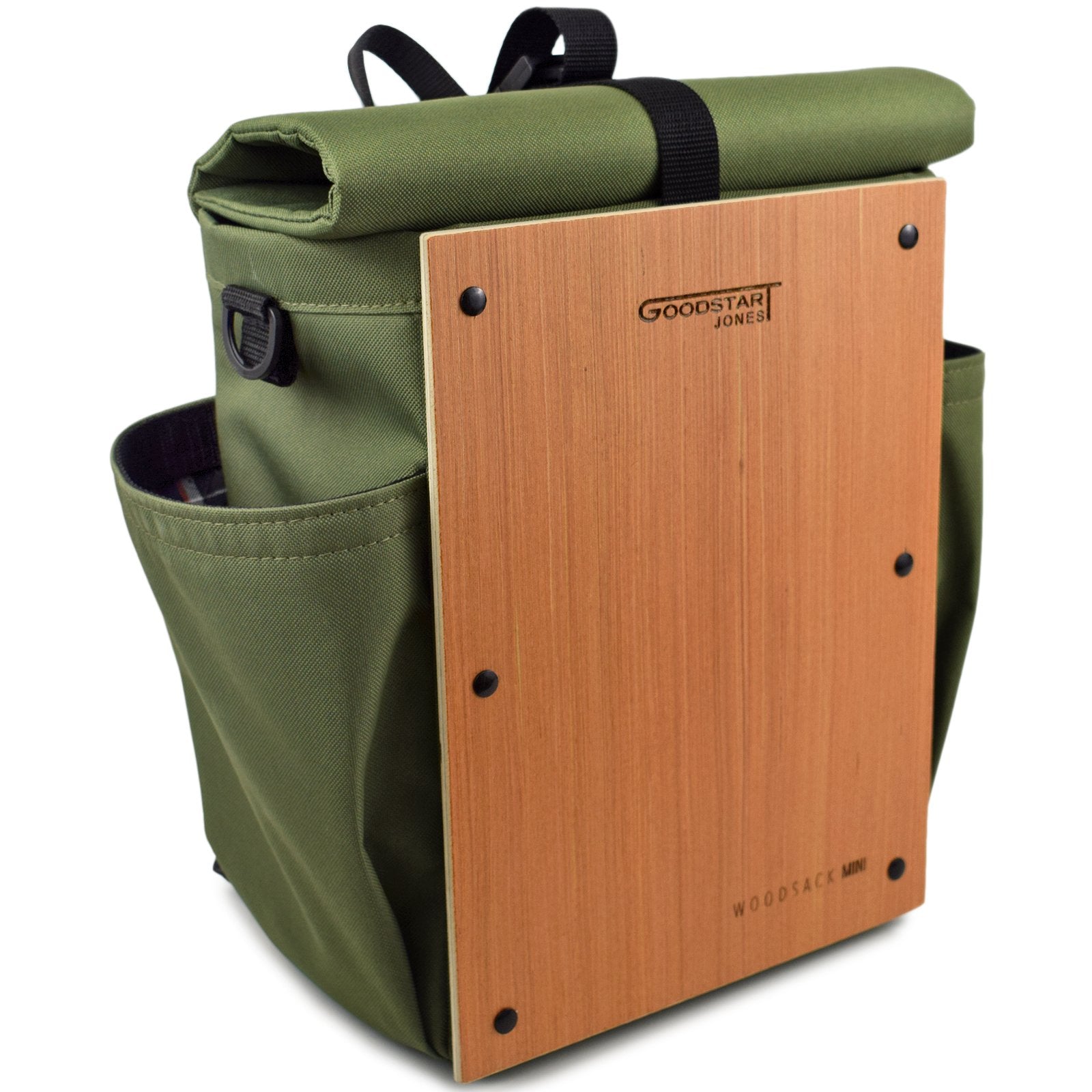 Woodsack Mini Backpack in Olive, showcasing its compact design and stylish appearance.