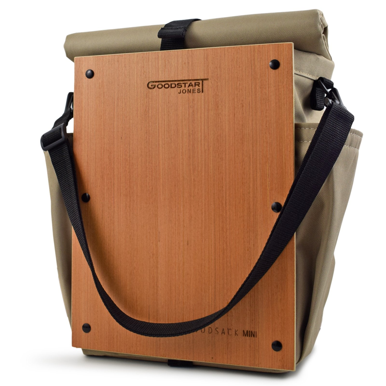 Woodsack Mini Backpack in SAND color, showcasing its compact design and stylish appearance.