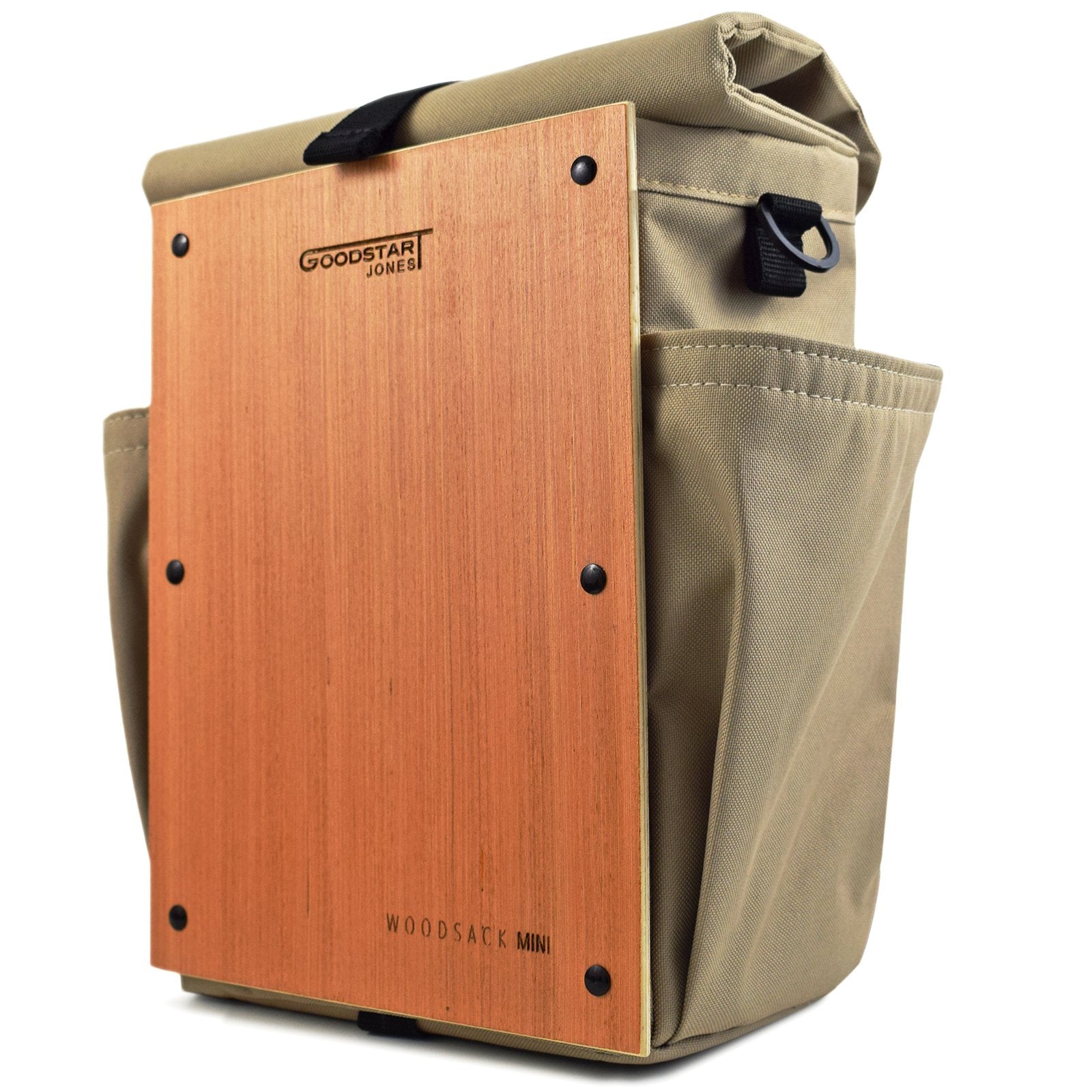 Woodsack Mini Backpack in SAND color, showcasing its compact design and stylish appearance.