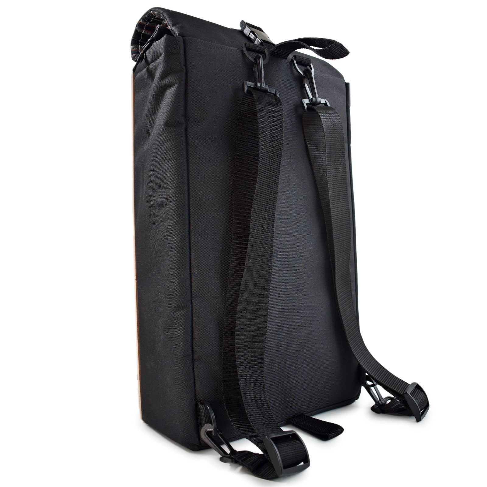 Woodsack Slim Backpack in BLACK showcasing its sleek design and minimalist style, perfect for carrying essentials.