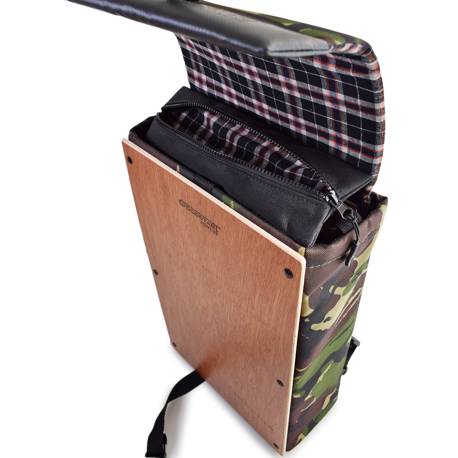 Woodsack Slim Backpack in CAMO, featuring a sleek design and practical storage for essentials.