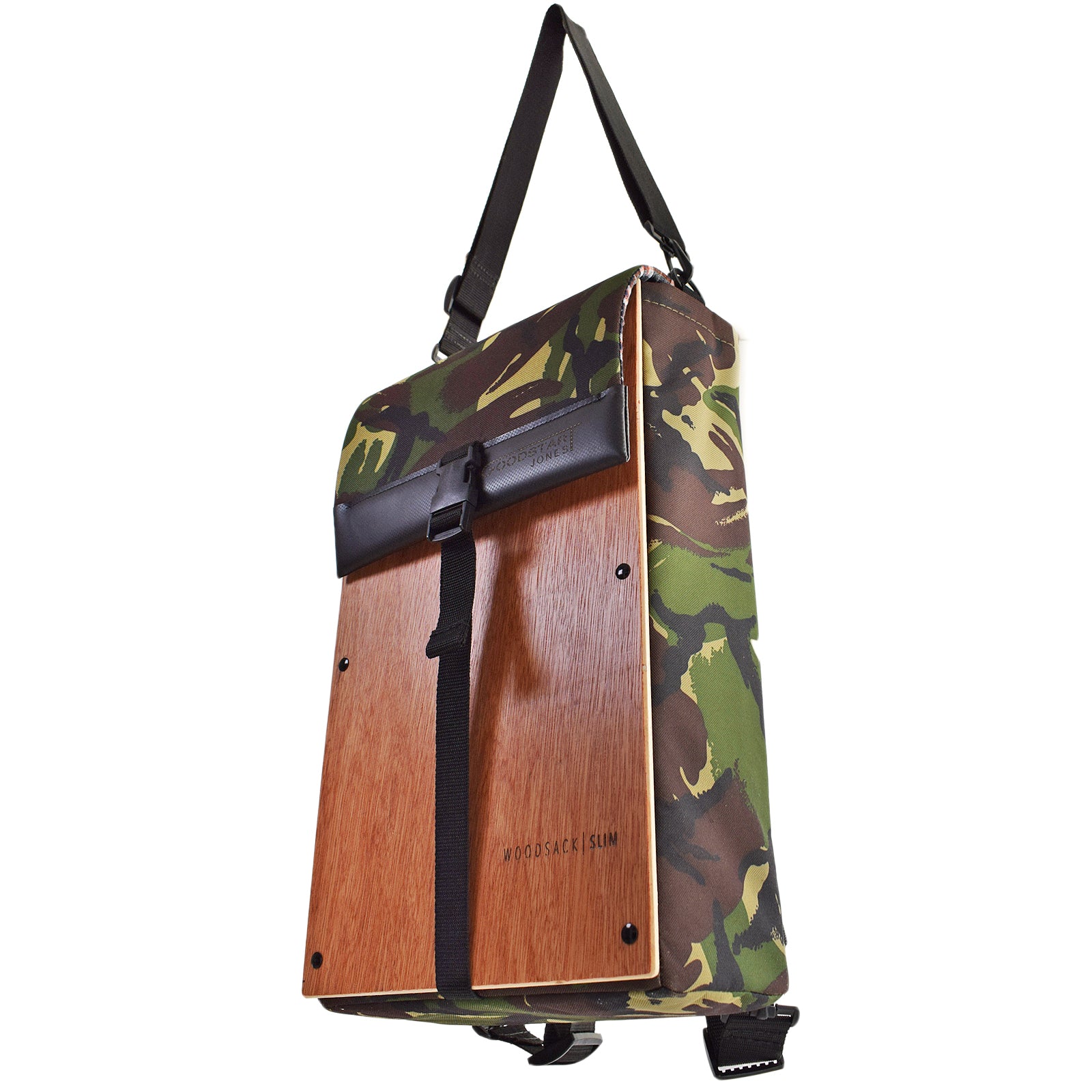 Woodsack Slim Backpack in CAMO, featuring a sleek design and practical storage for essentials.