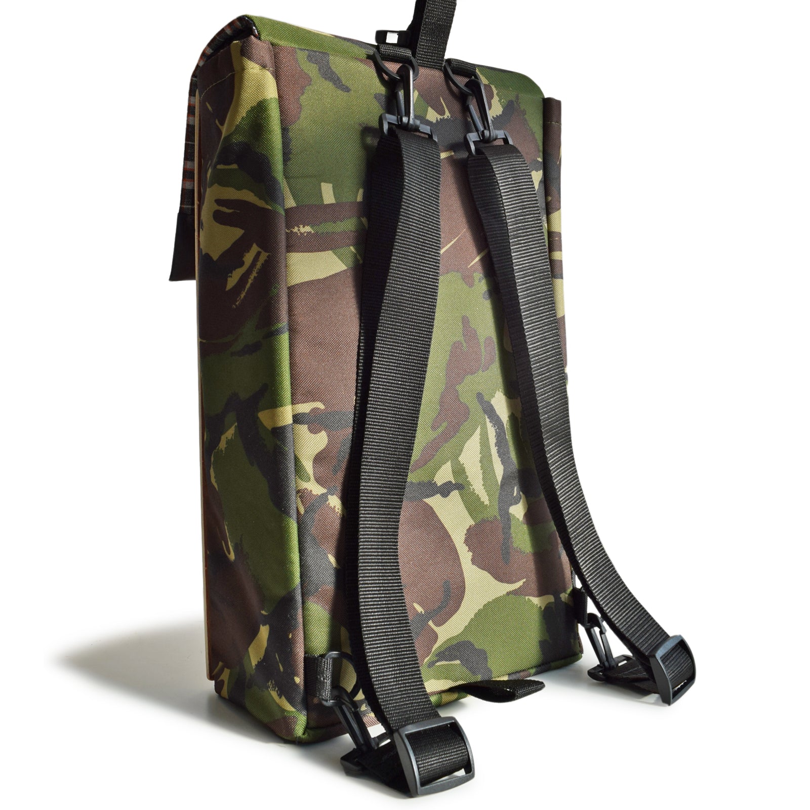 Woodsack Slim Backpack in CAMO, featuring a sleek design and practical storage for essentials.