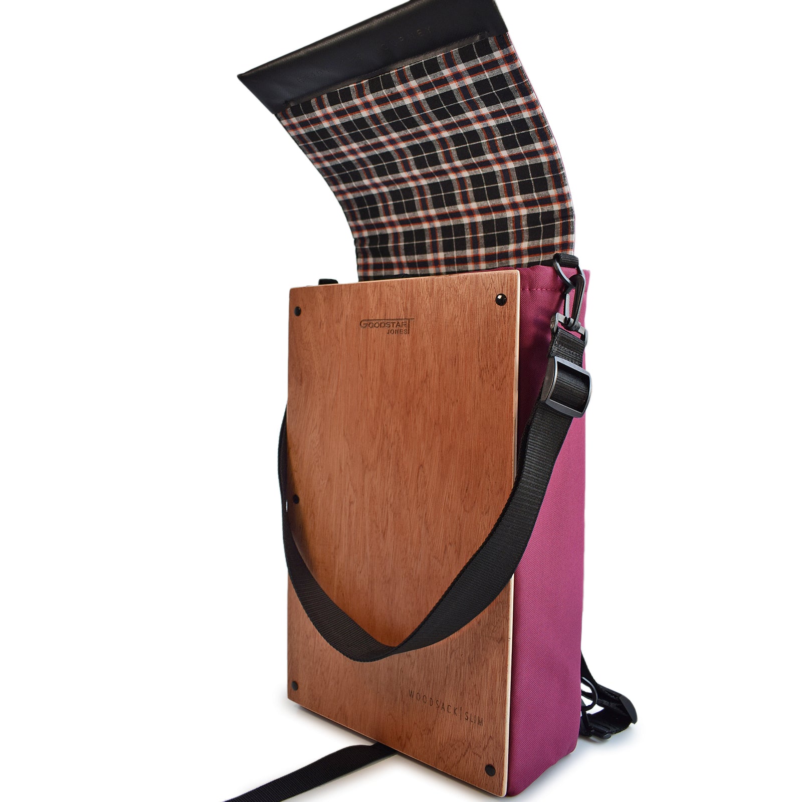 Woodsack Slim Backpack in WINE color, showcasing its sleek design and minimalist style.