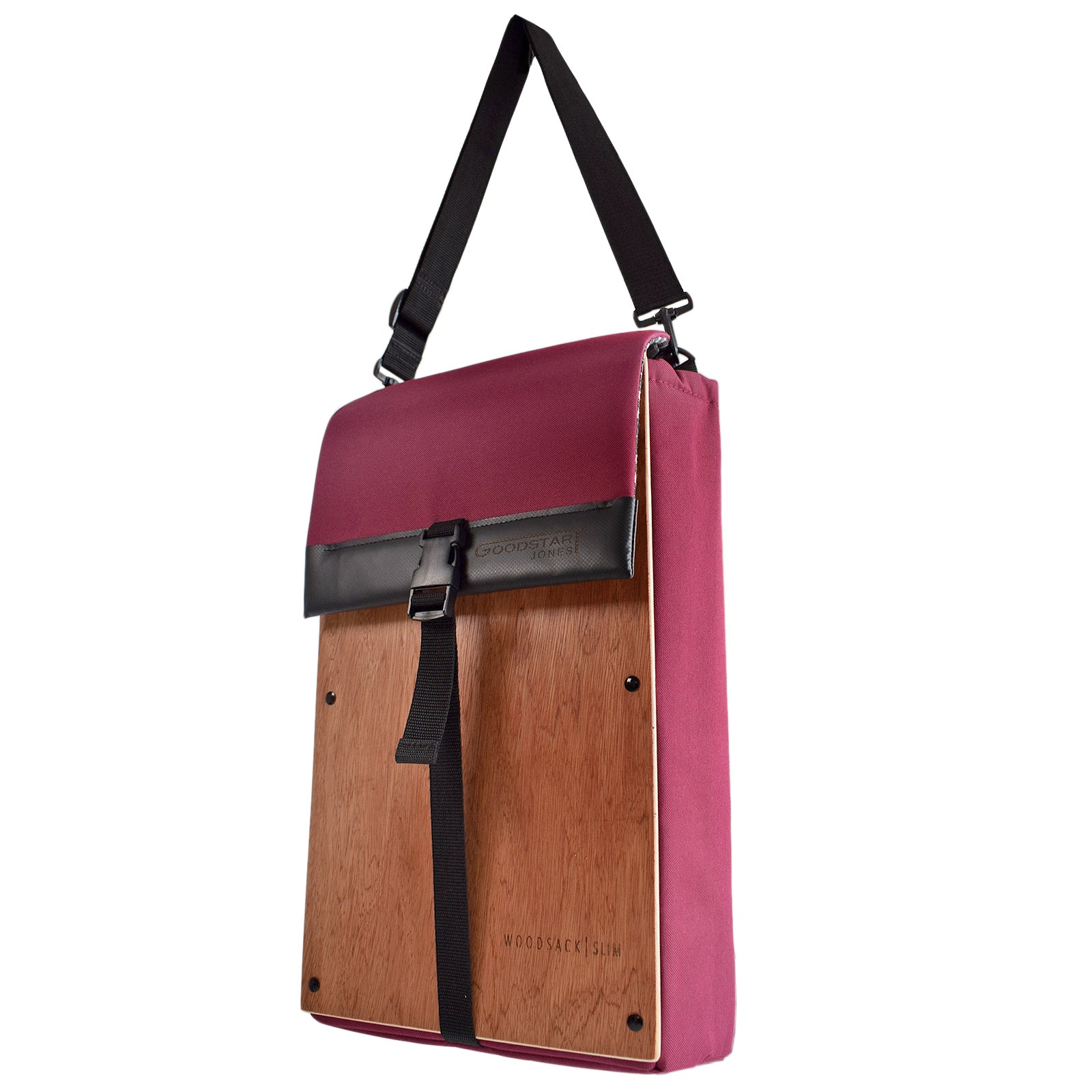 Woodsack Slim Backpack in WINE color, showcasing its sleek design and minimalist style.