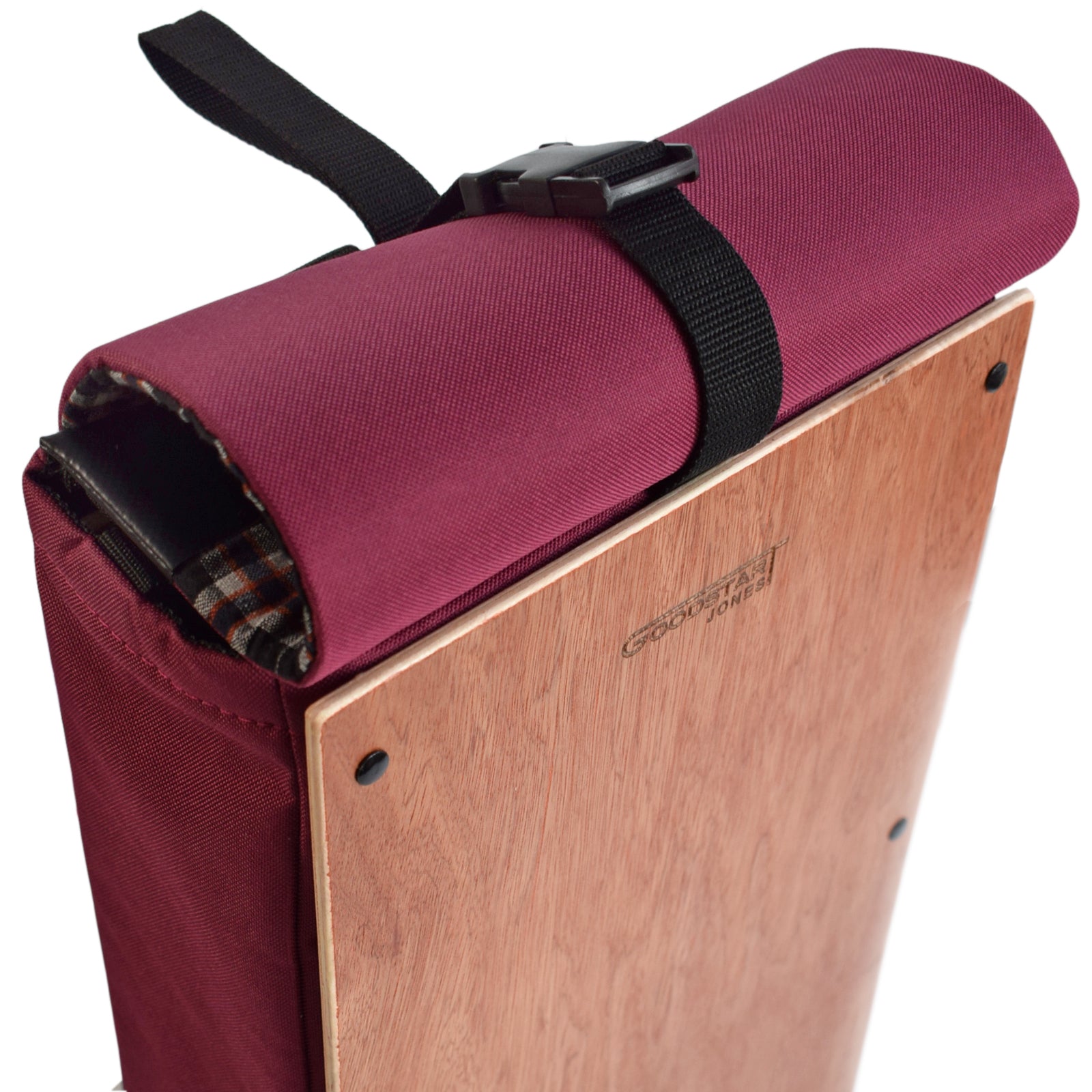 Woodsack Slim Backpack in WINE color, showcasing its sleek design and minimalist style.