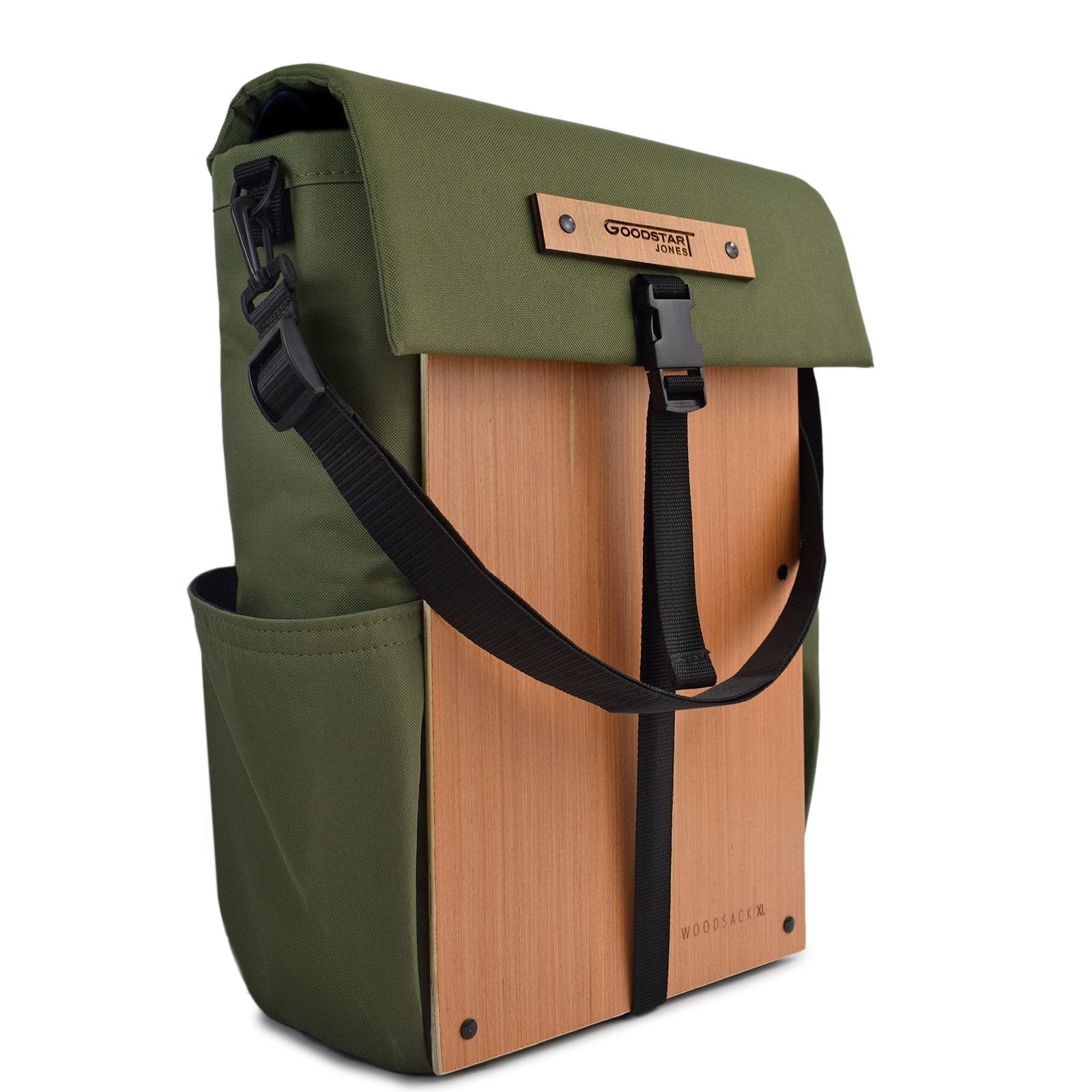 Woodsack XL Backpack in Olive Green, spacious and durable design with padded straps.