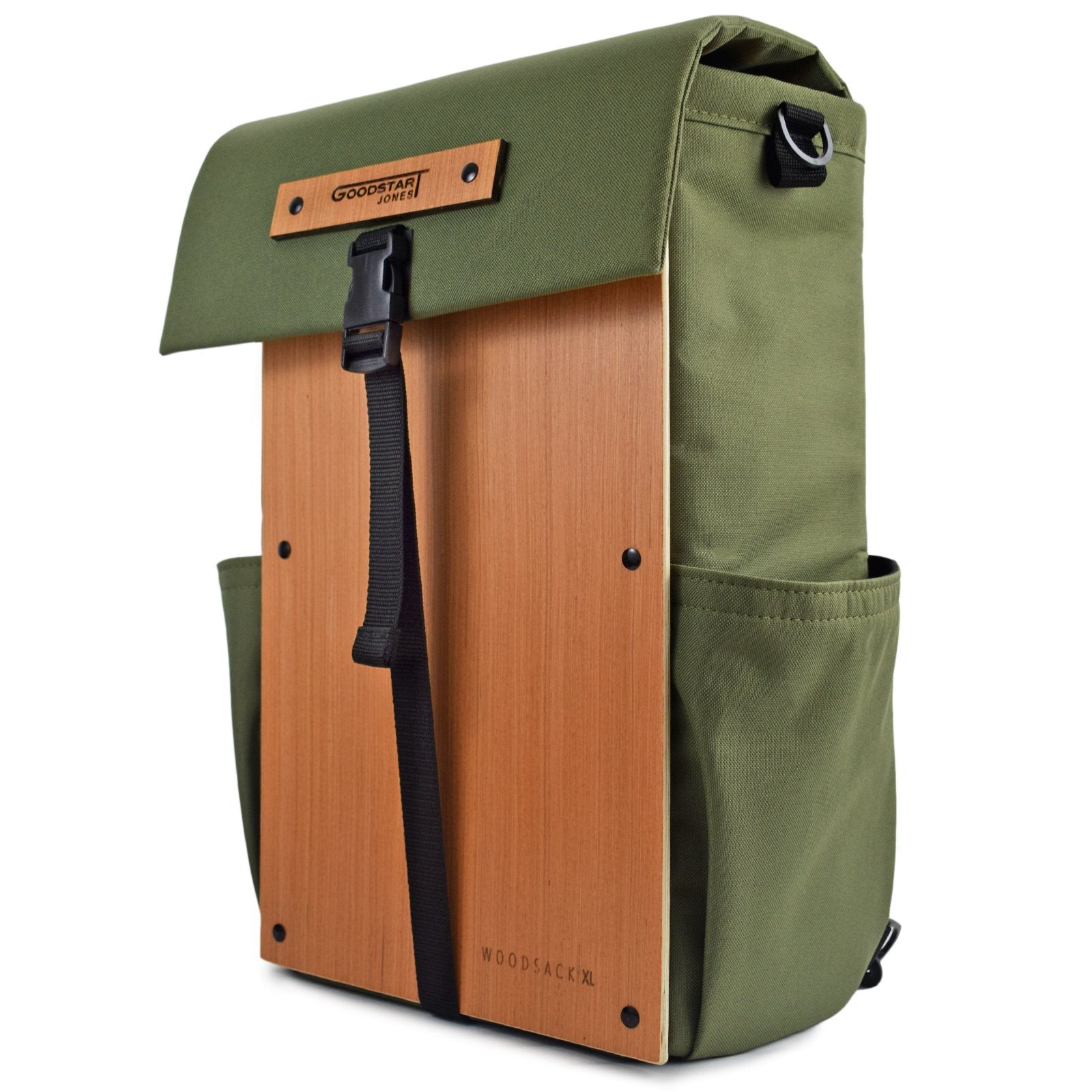 Woodsack XL Backpack in Olive Green, spacious and durable design with padded straps.