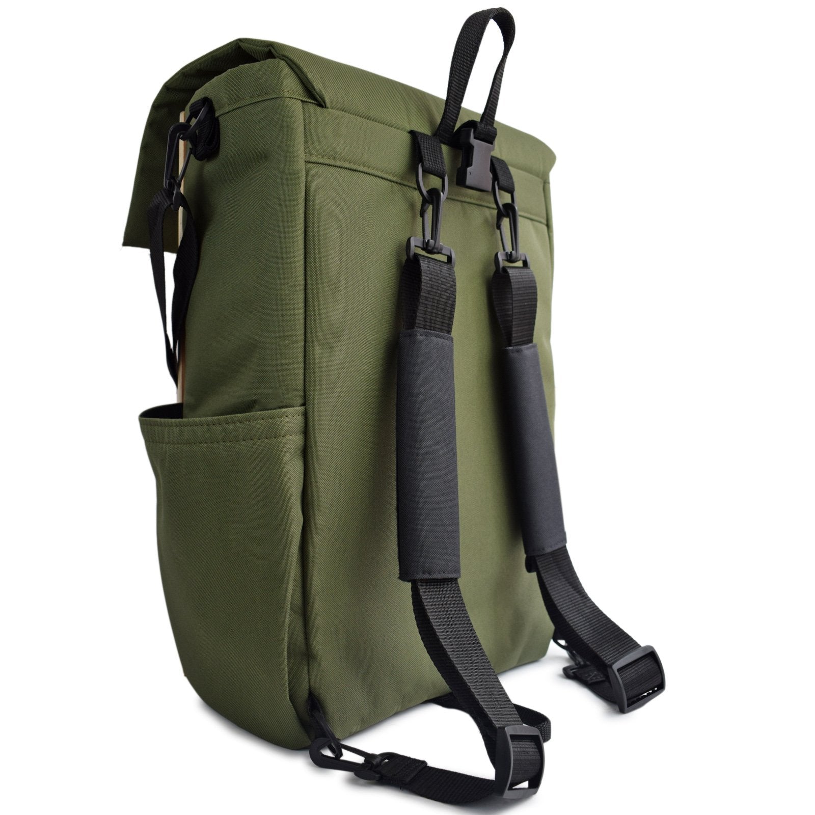 Woodsack XL Backpack in Olive Green, spacious and durable design with padded straps.