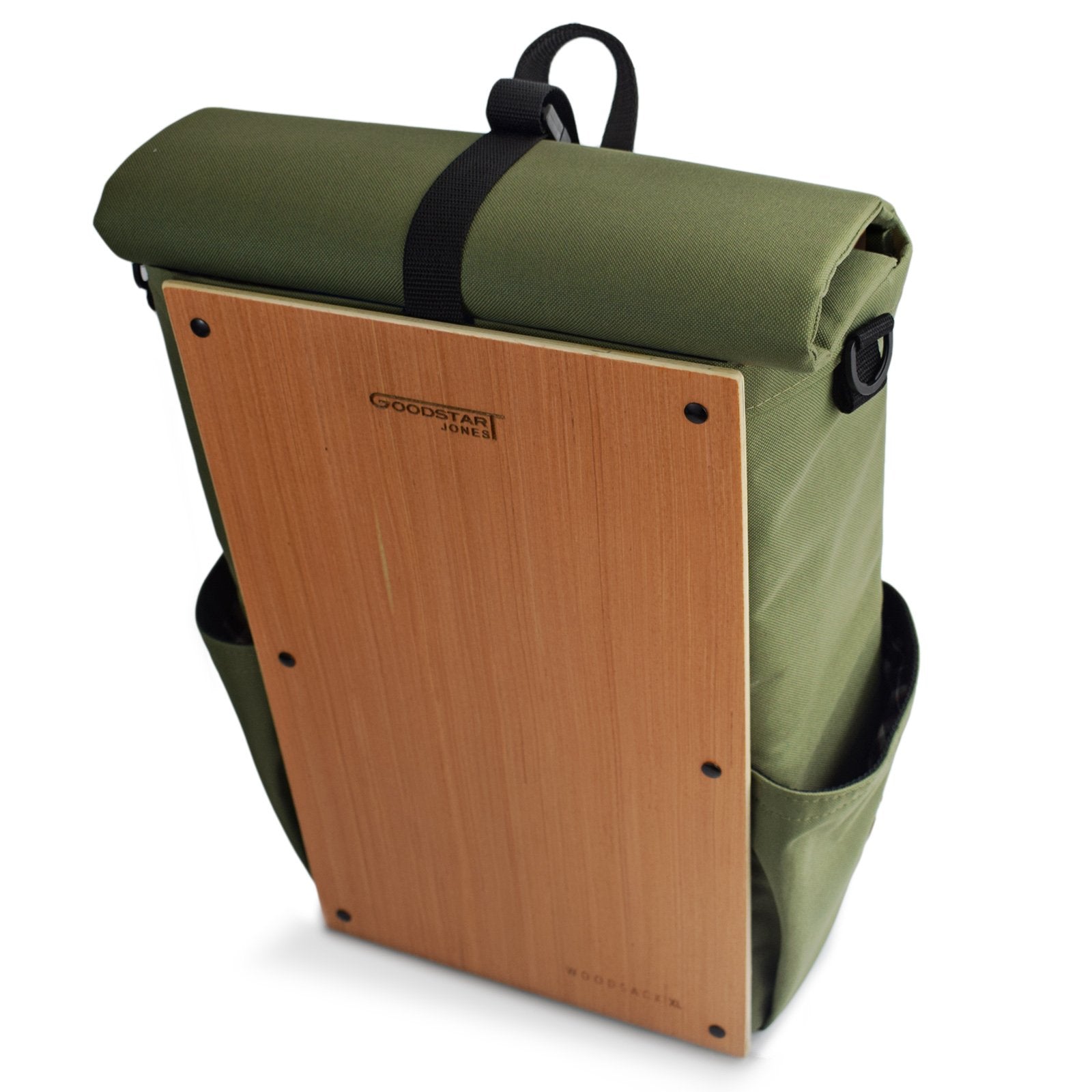 Woodsack XL Backpack in Olive Green, spacious and durable design with padded straps.