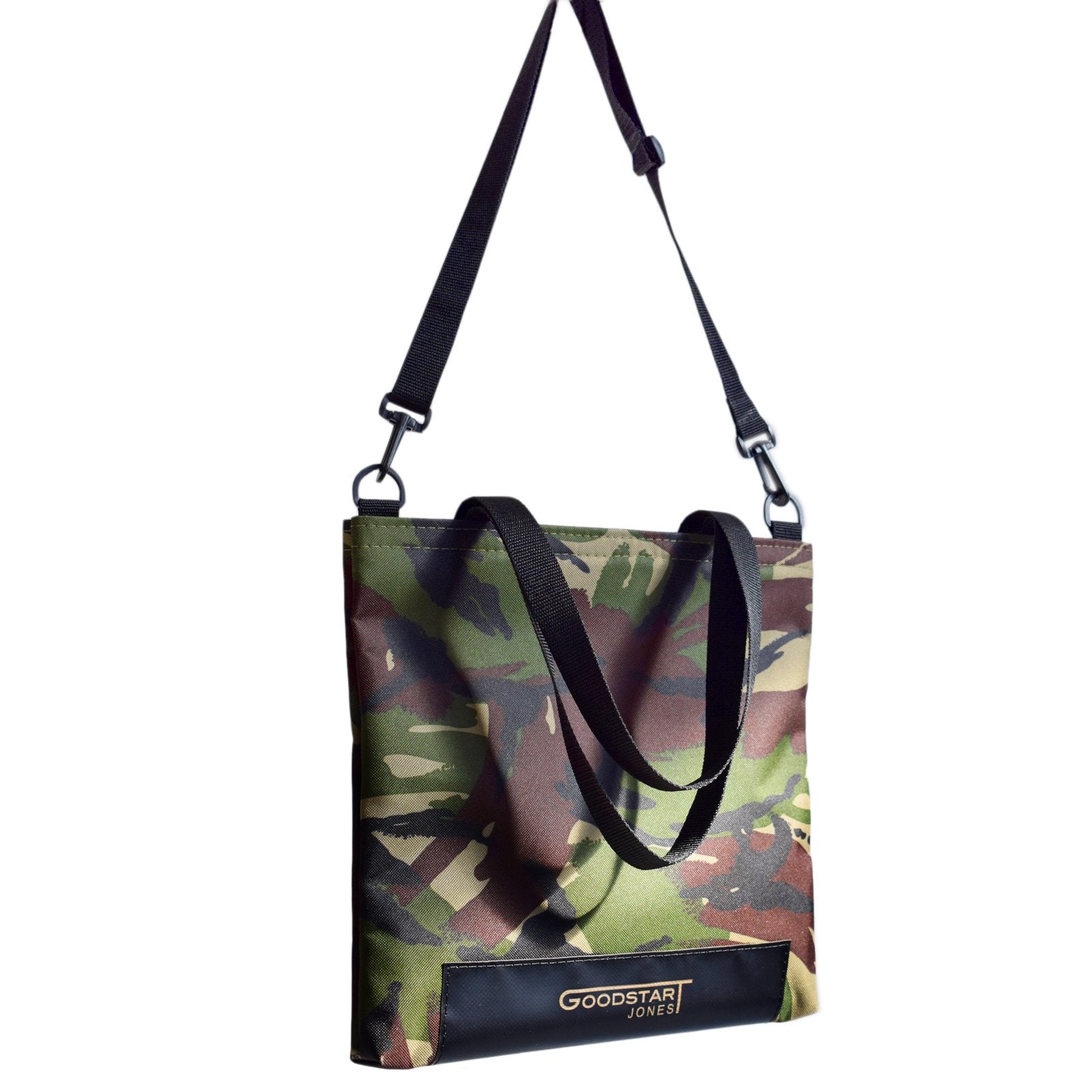 WORK Tote Bag in CAMO featuring a stylish camo pattern, durable materials, and compact design, perfect for everyday use.