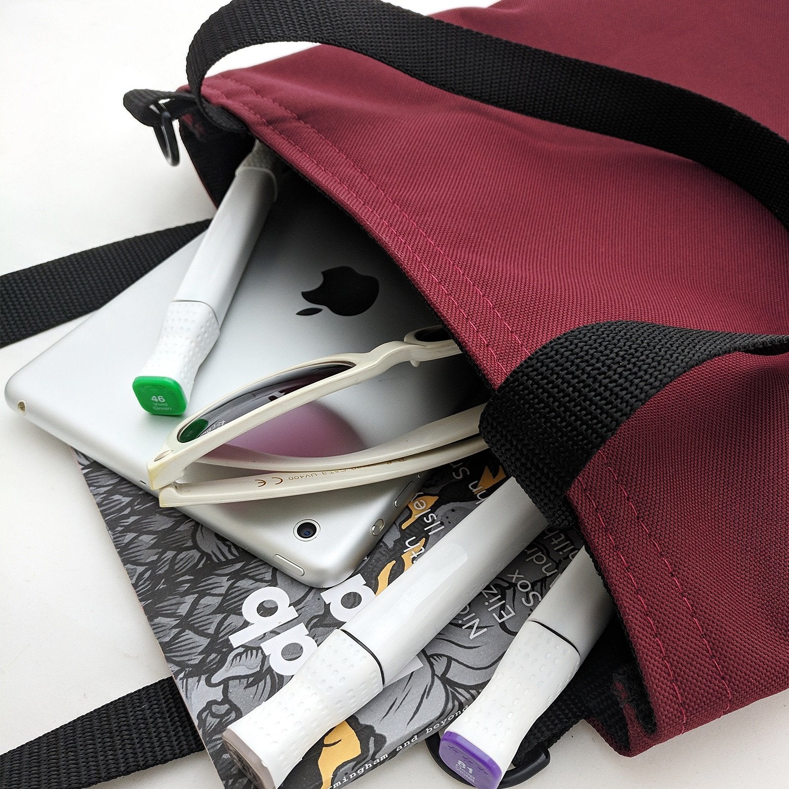 WORK Tote Bag in WINE color, showcasing its compact and stylish design, perfect for everyday use.