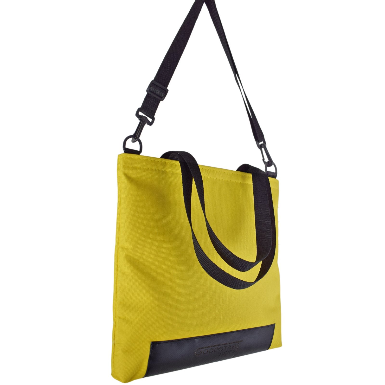 WORK Tote Bag in vibrant yellow, showcasing its compact and stylish design, perfect for everyday use.