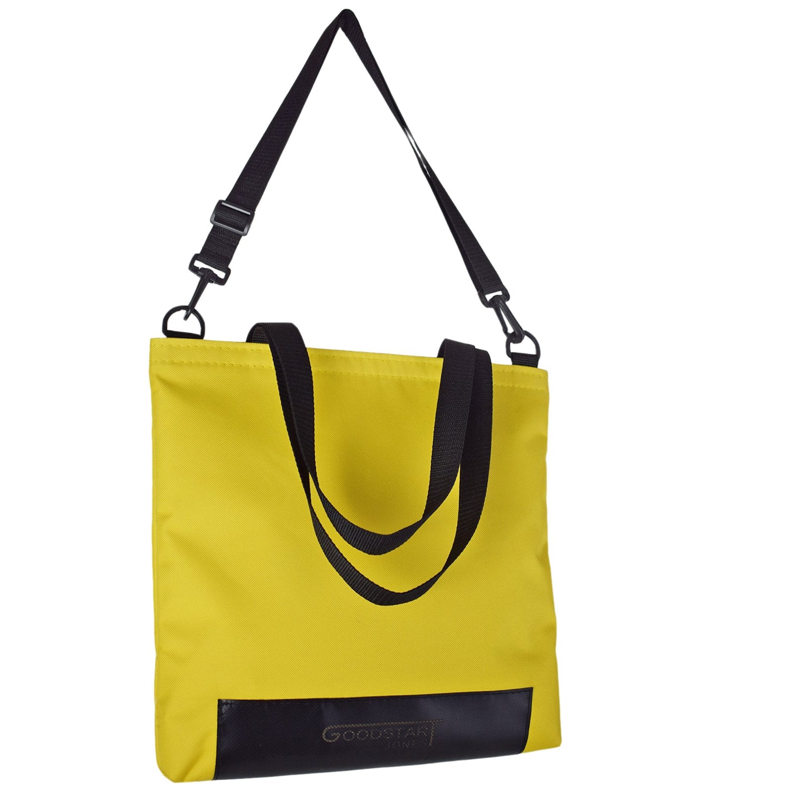 WORK Tote Bag in vibrant yellow, showcasing its compact and stylish design, perfect for everyday use.