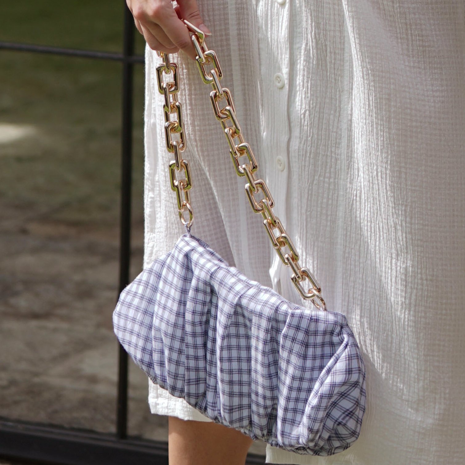 Main AWAN Ruffle Bag, in Navy Blue Gingham image