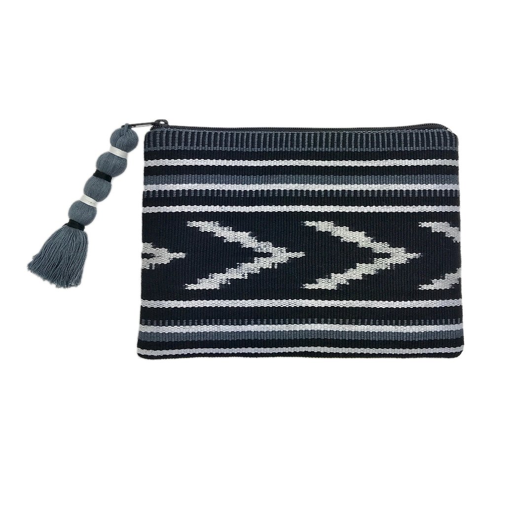 Ikat Backstrap Clutch featuring vibrant tribal patterns, handmade by Guatemalan artisans, showcasing traditional weaving techniques.