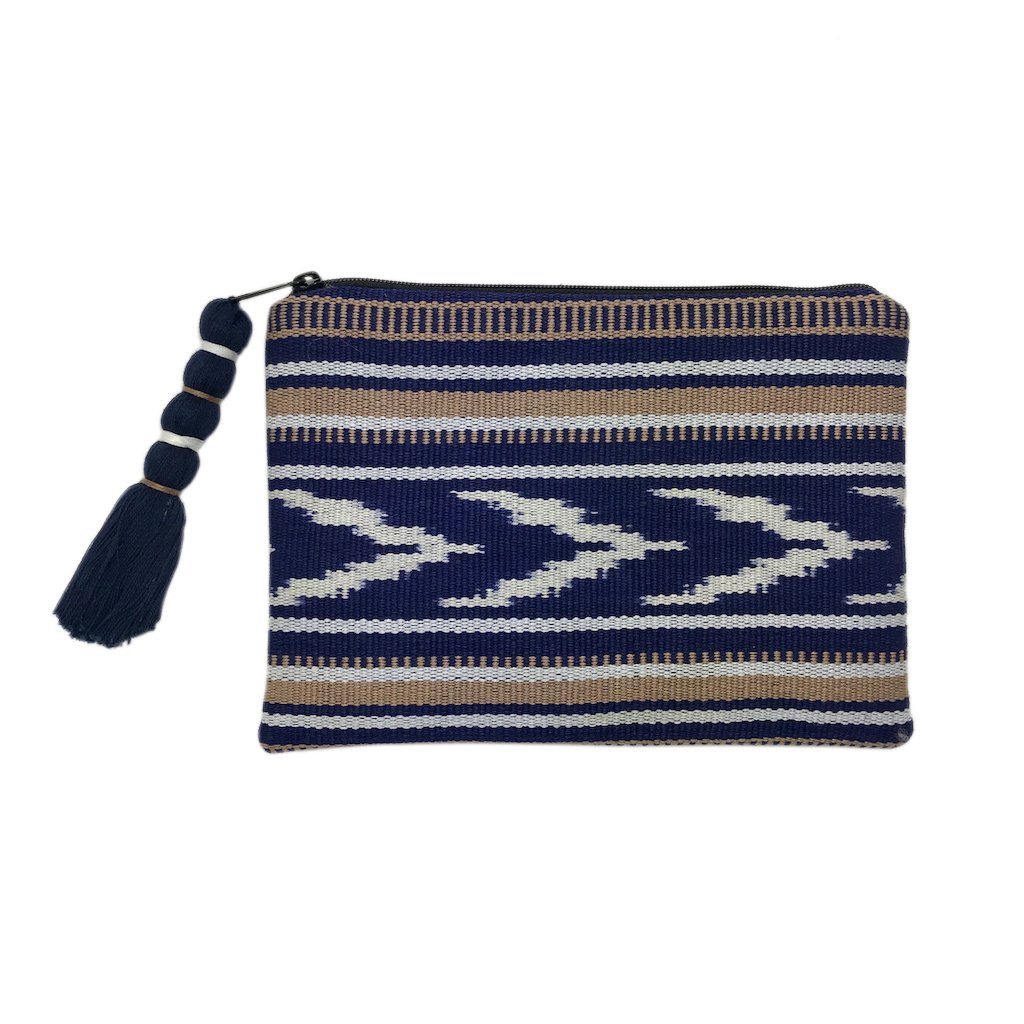 Ikat Backstrap Clutch featuring vibrant tribal patterns, handmade by Guatemalan artisans, showcasing traditional weaving techniques.