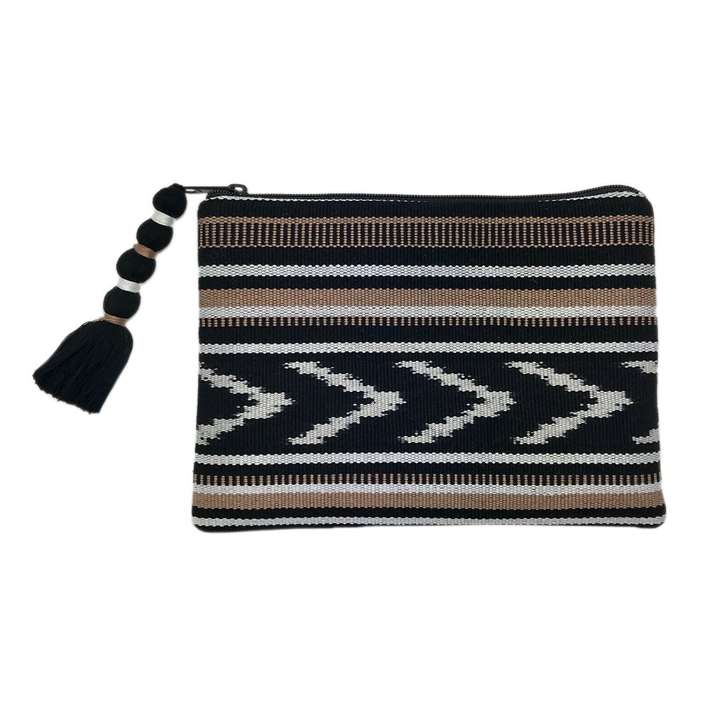 Ikat Backstrap Clutch featuring vibrant tribal patterns, handmade by Guatemalan artisans, showcasing traditional weaving techniques.