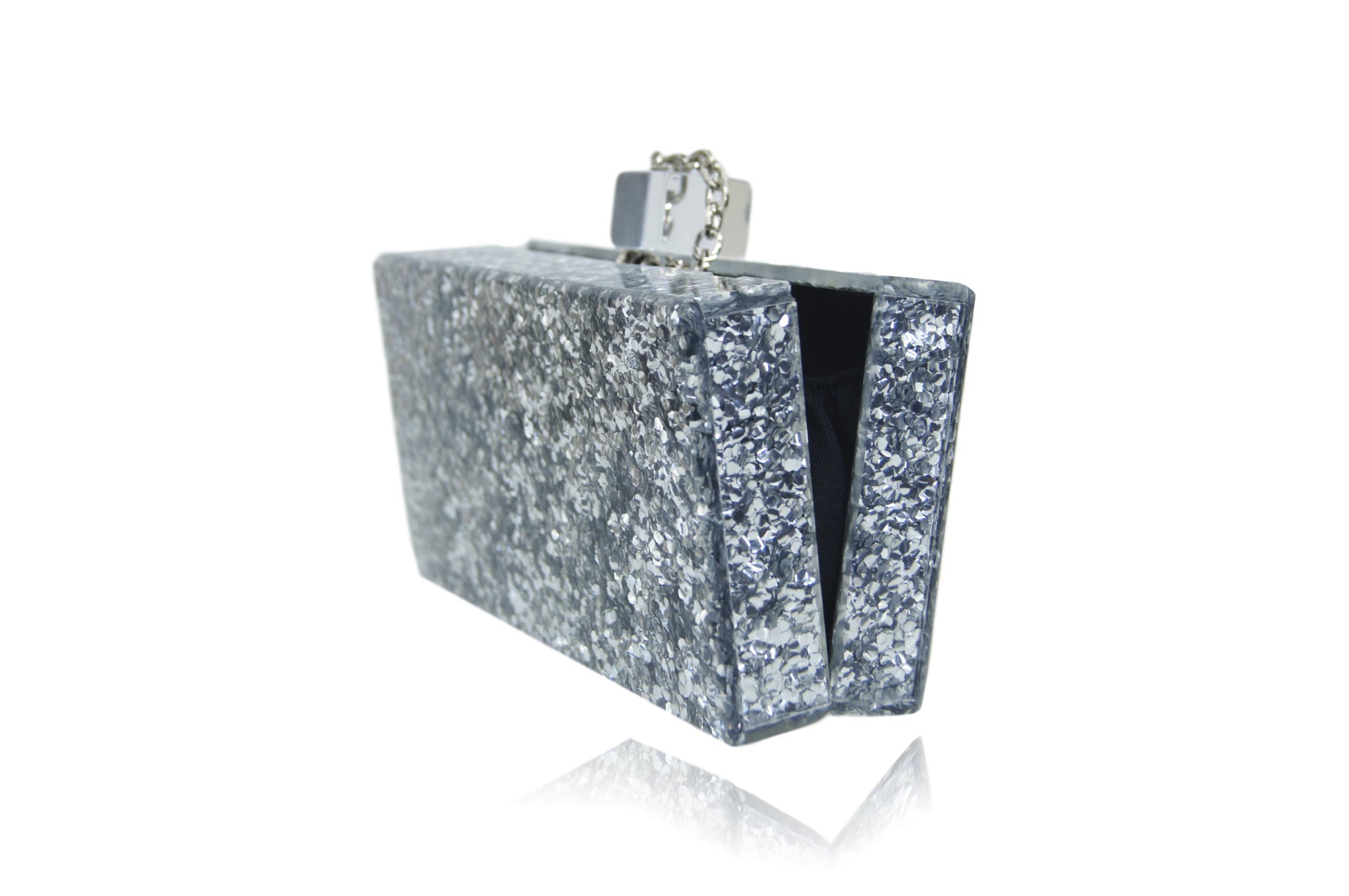 Sparkly rectangular clutch purse.