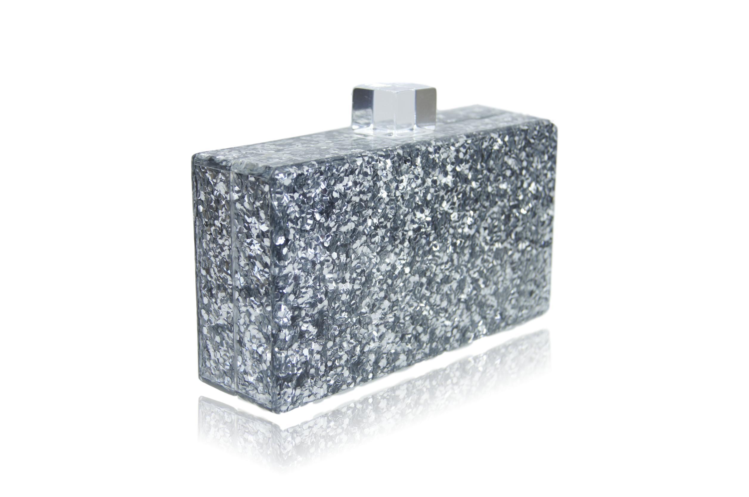 Silver glitter clutch bag