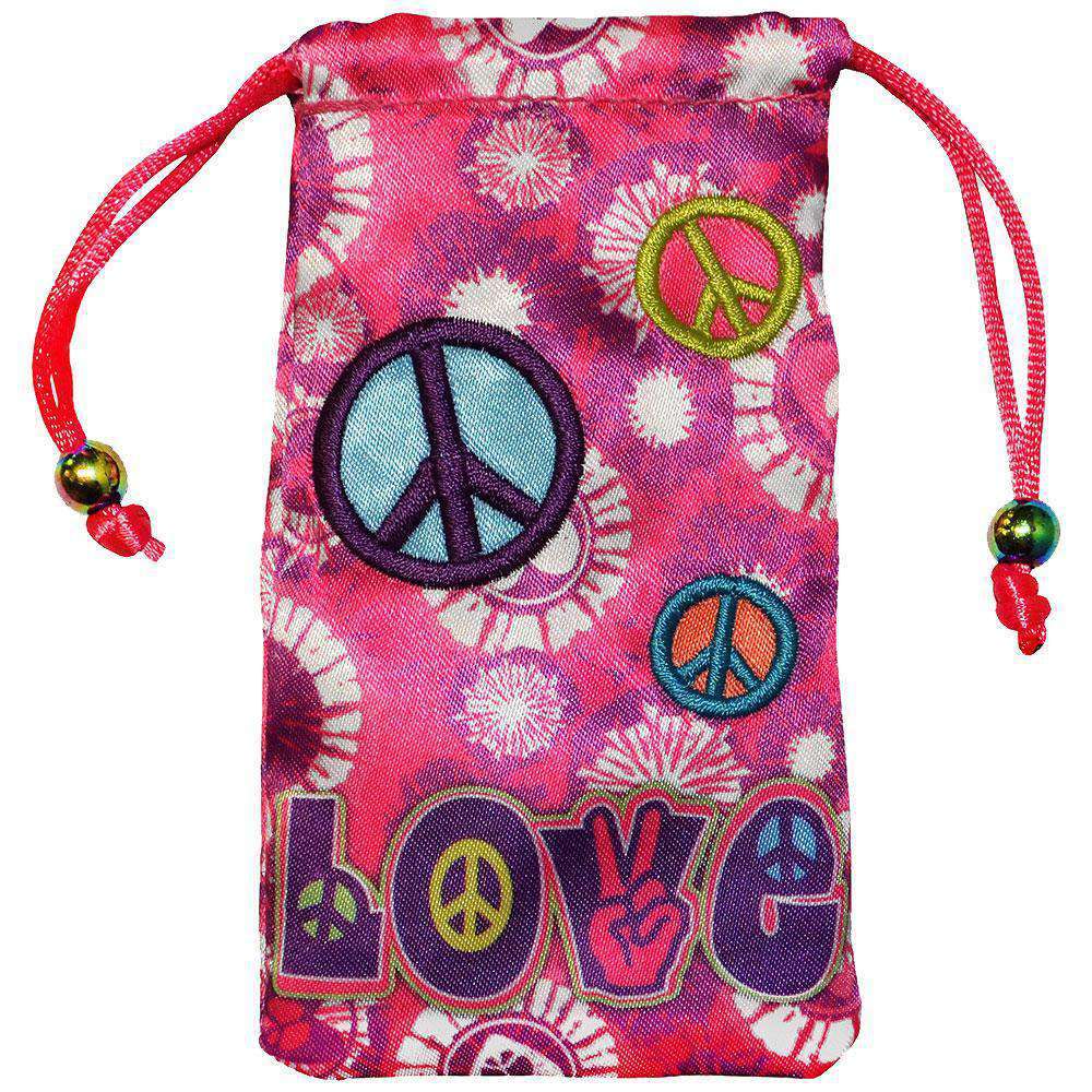 Colorful drawstring bag with peace symbols