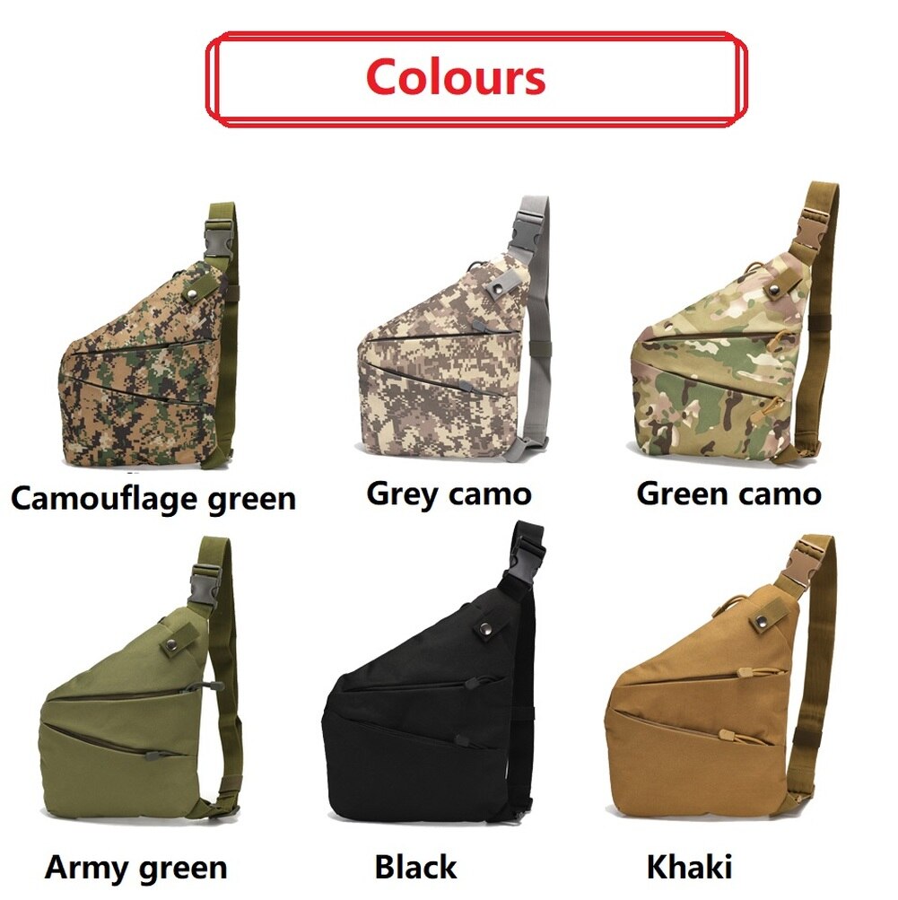 Army camouflage tactical bag for men, featuring multiple pockets, adjustable padded strap, and stylish design.