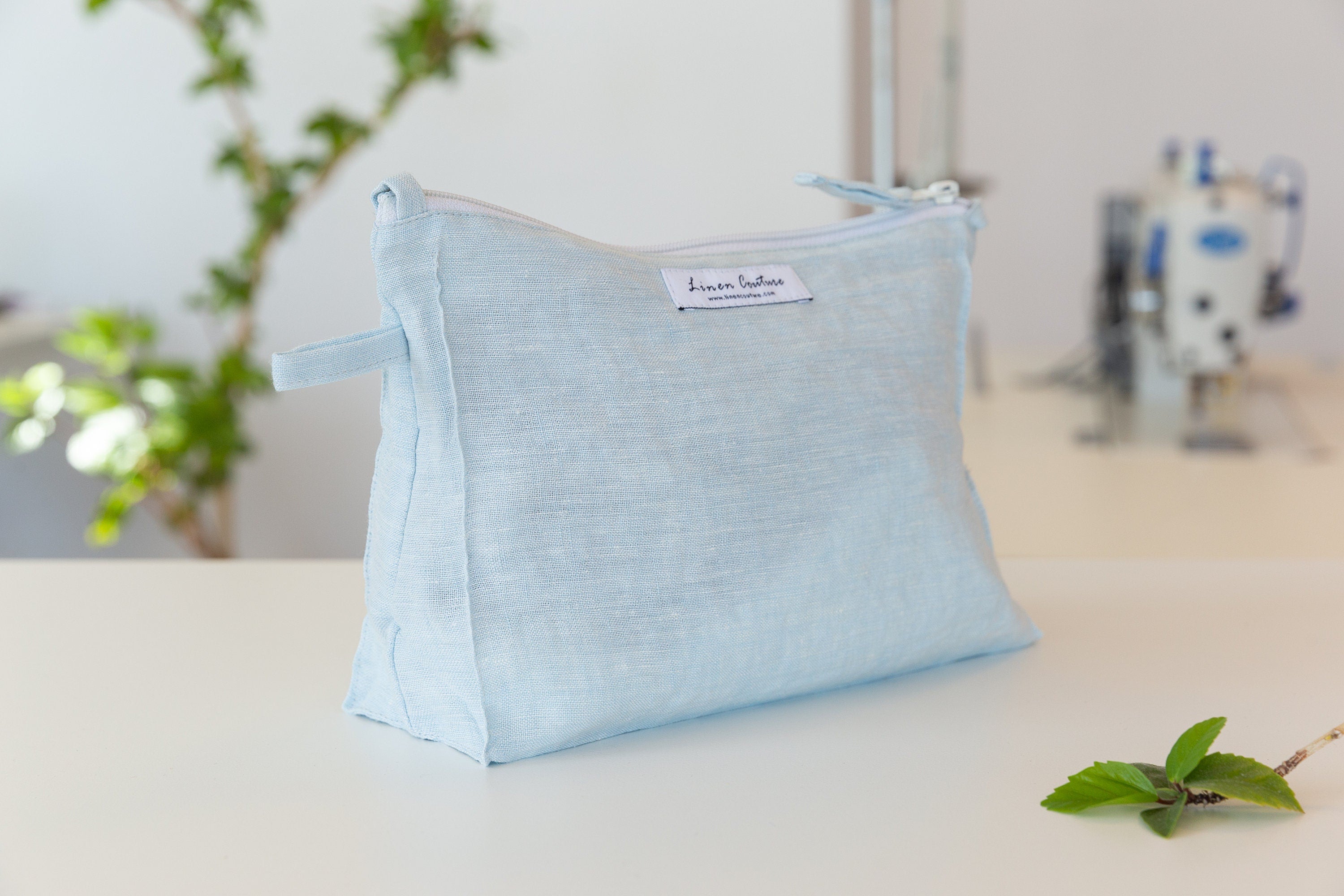 Main Baby Blue linen large makeup bag image