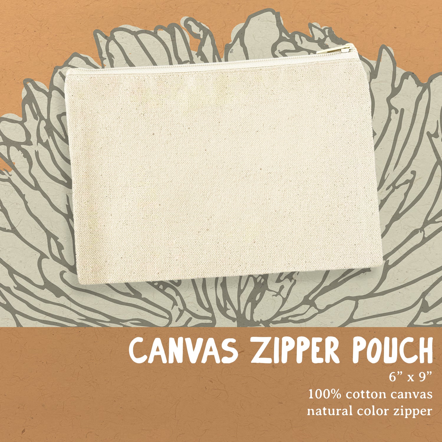 Bonjour Trois Canvas Zipper Pouch made from 100% cotton canvas with a natural color zipper, showcasing its stylish and durable design.